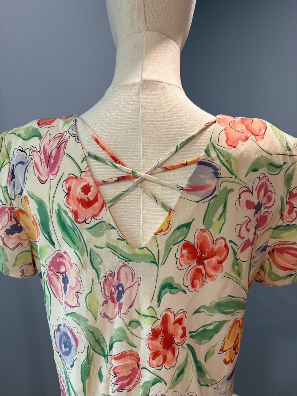 Vintage Liz Claiborne Dresses 100% Silk Watercolor Floral Midi Dress Size 8 - Picture 6 of 8